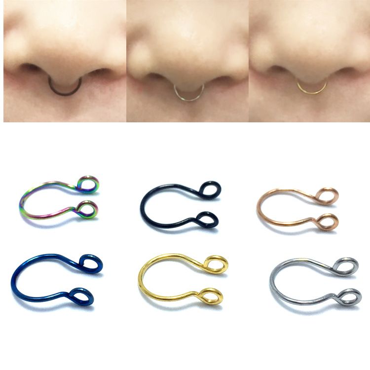 Steel Dainty Faux Nose Rings Fake Septum Rings Hoop Nostril Piercing