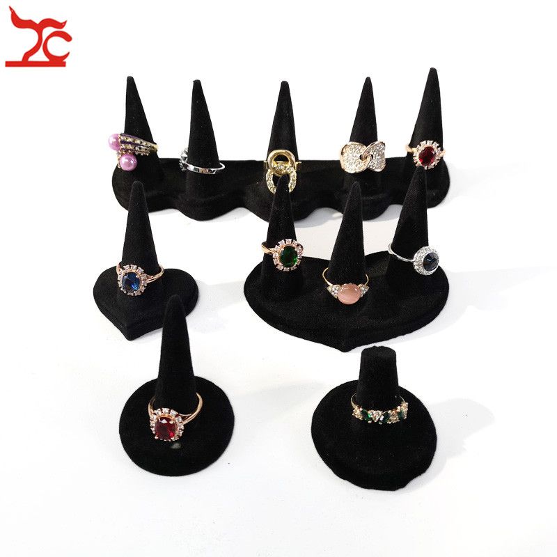 Resin Ring Display Storage Black Velvet Cute Finger Tip Jewelries Stand Showcase 