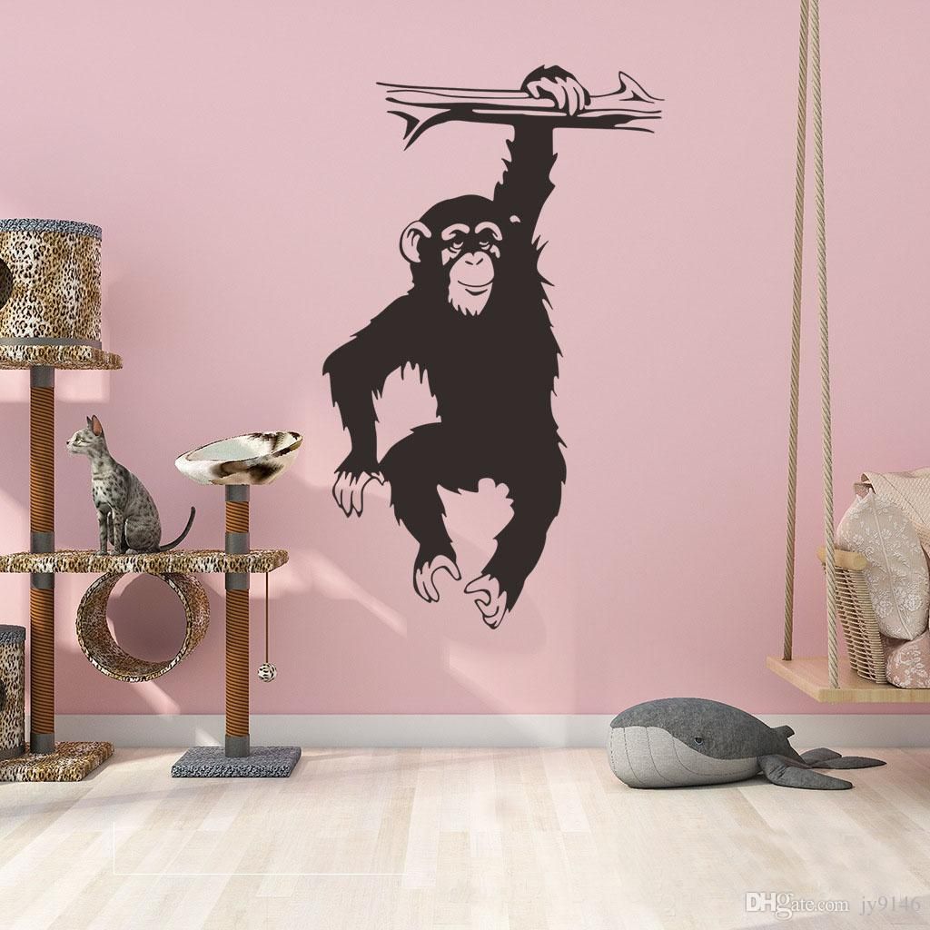 Black Gorillas In The Tree Wall Decals Vinyl Self Adhesive Cute Monkey