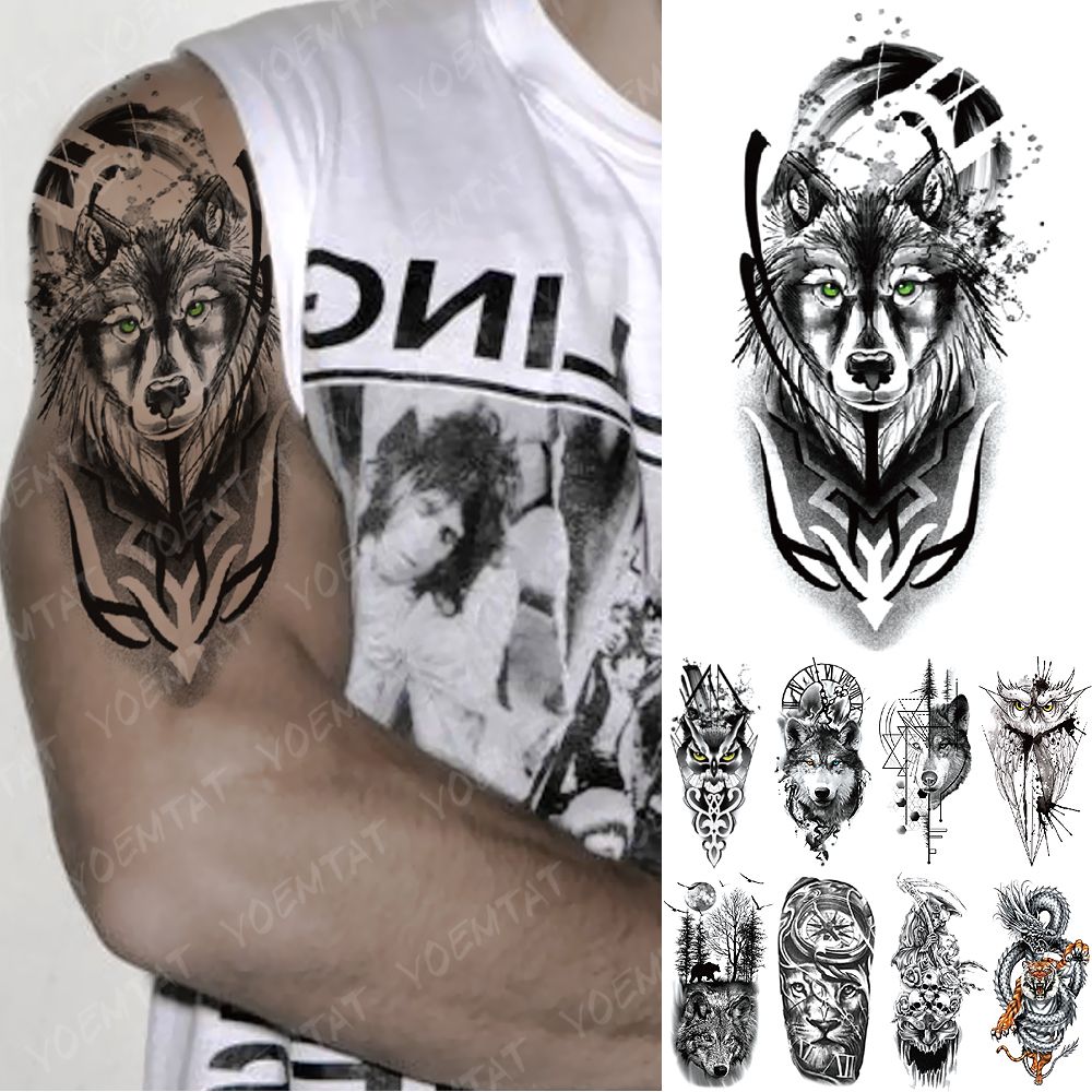 Beauty Health Waterproof Temporary Tattoo Sticker Green Eye Totem Wolf Flash Tattoos Death Lion Crown Body Art Arm Fake Tatoo Women Men Softball Temporary Tattoos Tatooine Temporary Tattoos From Rendie 3 49
