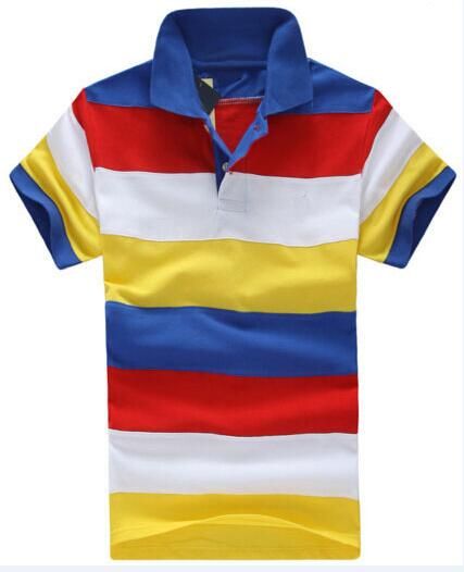 red yellow blue striped shirt