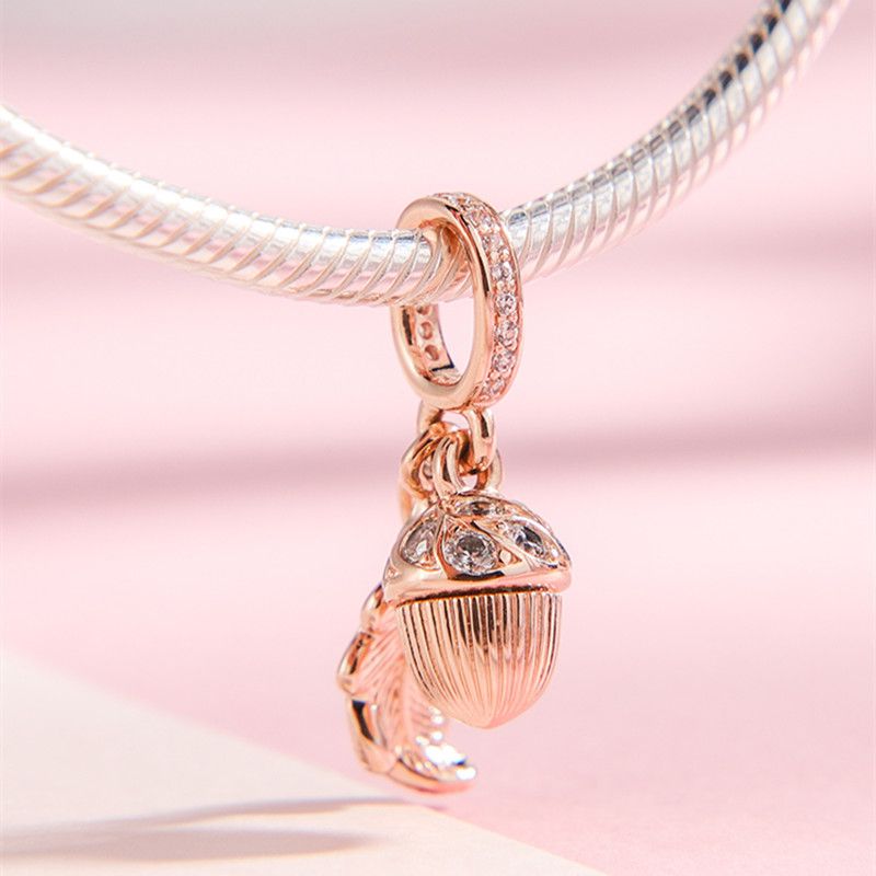 Autumn Rose Colour Acorn Leaf Charm 925 