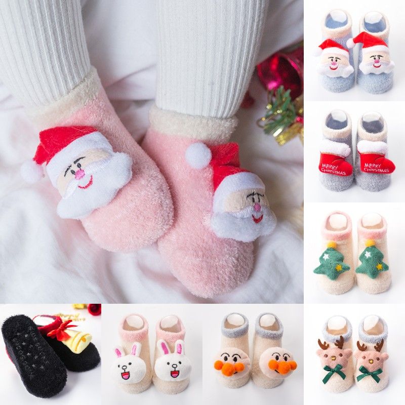 Infant Christmas Socks Santa Moose Snowman Jingle Bell Rabbit Bear