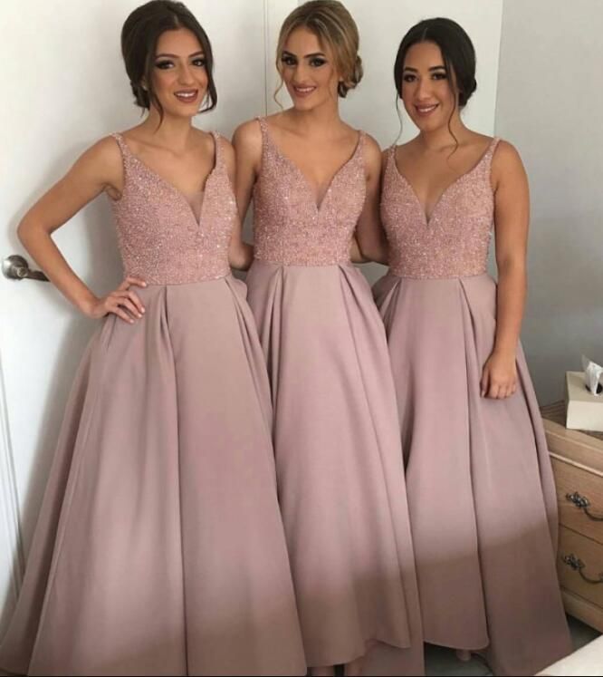 pink long bridesmaid dresses