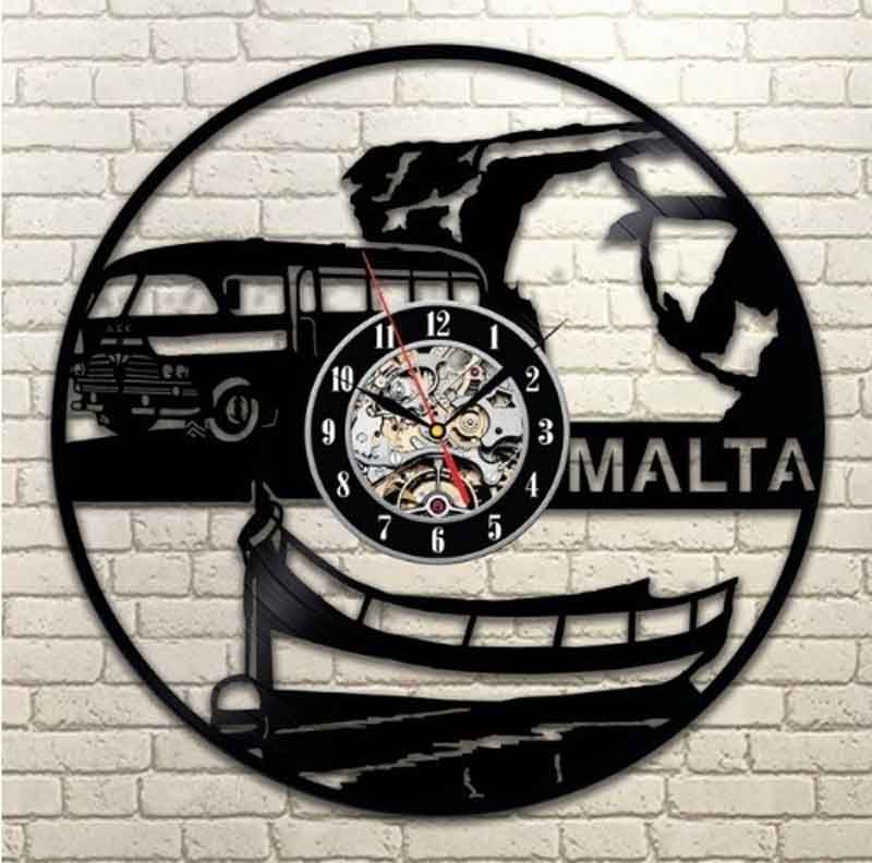 Malta Vinyl Record Wall Clock 3D Creative Hanging Clock Vintage CD