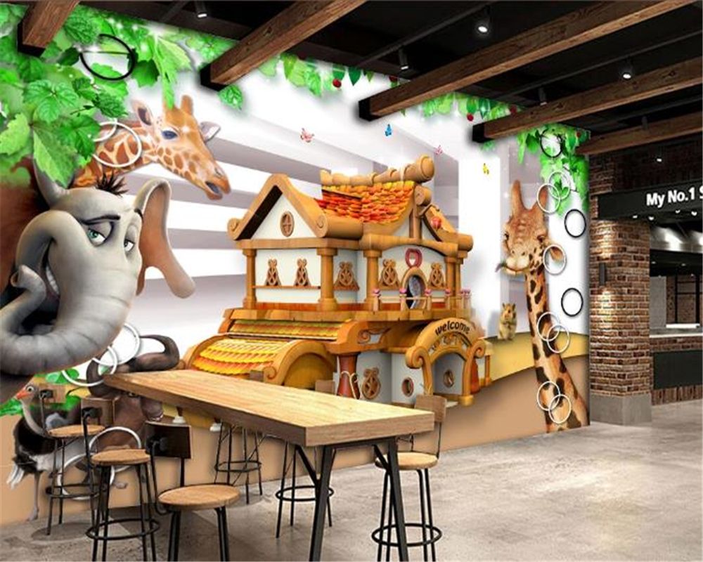 Custom 3d Wallpaper Beautiful 3D Cartoon Animal Small House Background Wall  Painting Mural Wall Paper
