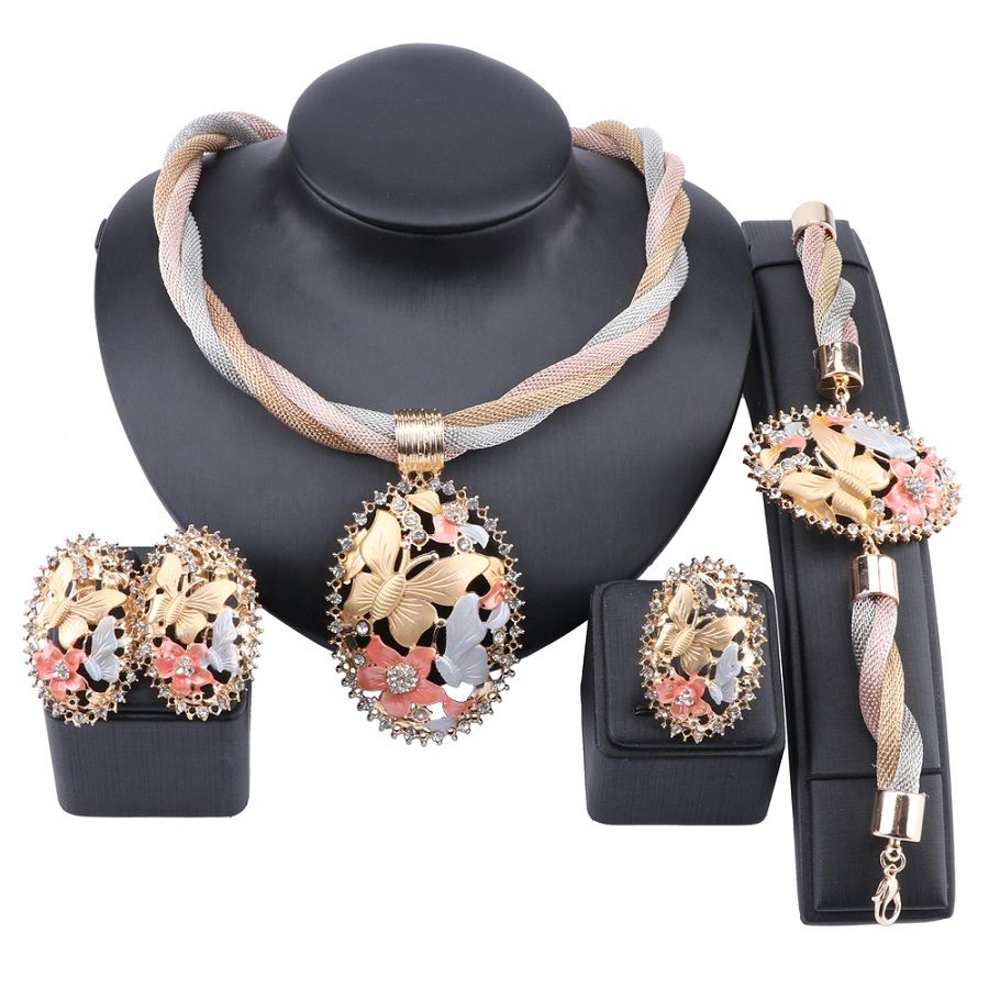African Chunky Jewelry Sets For Women Butterfly Flower Necklace Dubai ...