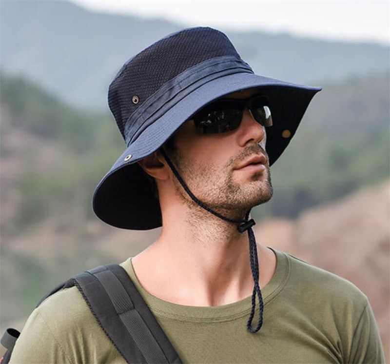 2020 Summer Anti Uv Bucket Hat Men Mesh Patchwork Fisherman Cap