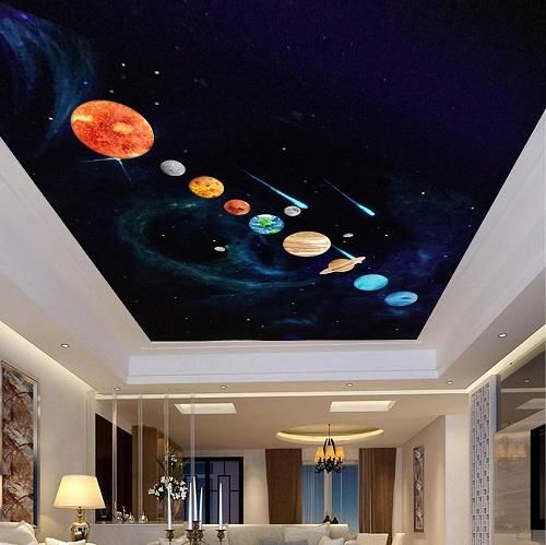 Acheter étoiles Planètes Dans Le Ciel Impression Uv Effet 3d Autocollants Plafond Tendu De 1086 Du Freedmm Dhgatecom