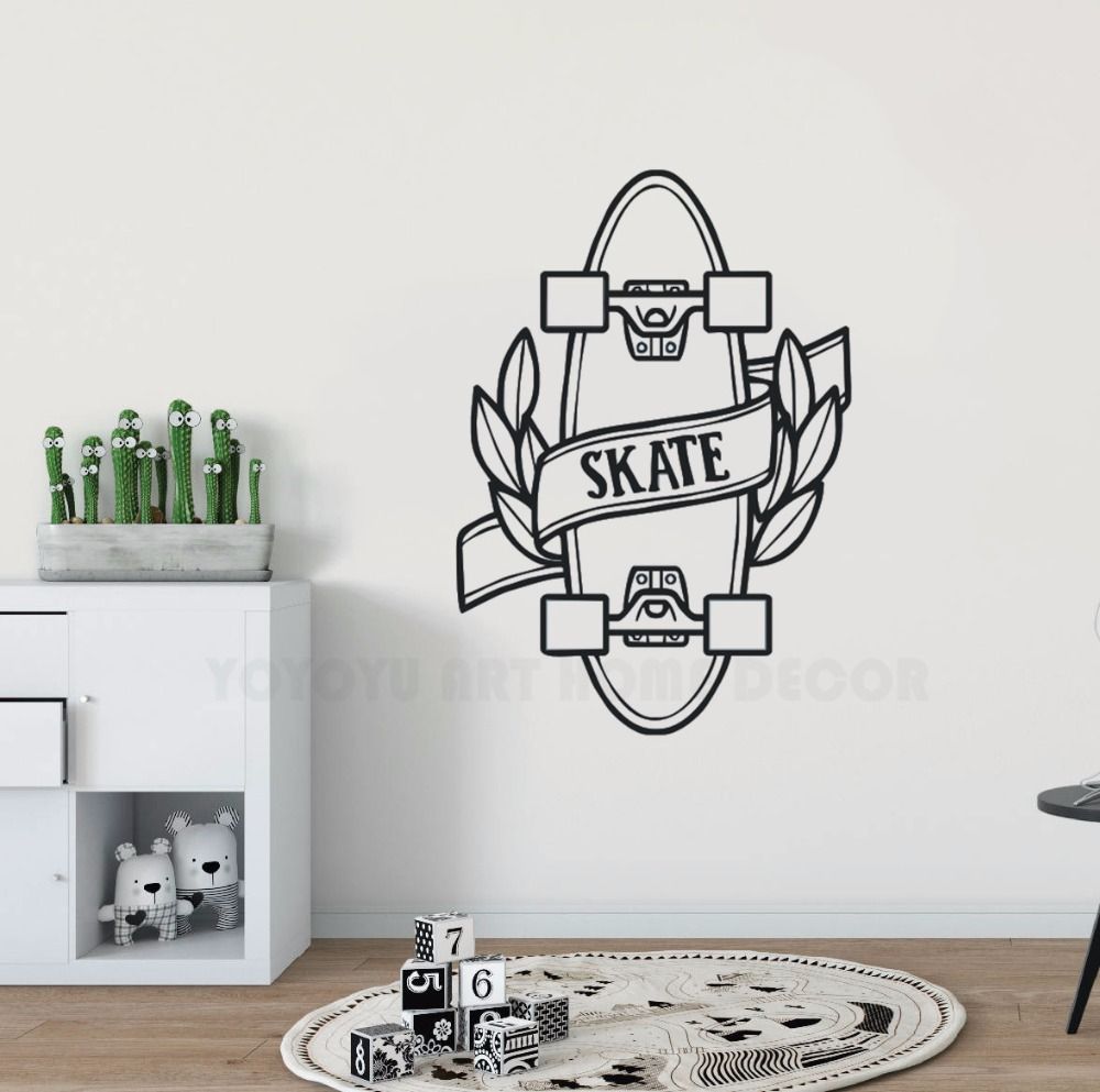 Skateboard Vinyl Wall Sticker Teen Quote Skating Sports Vinyl Wall