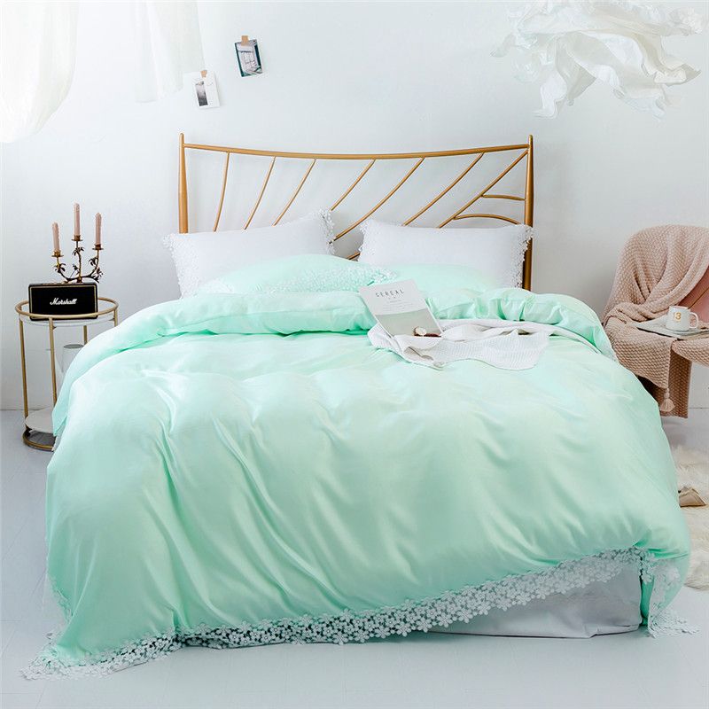 Lace Beddingset Queen King Size, Mint Green Duvet Cover King