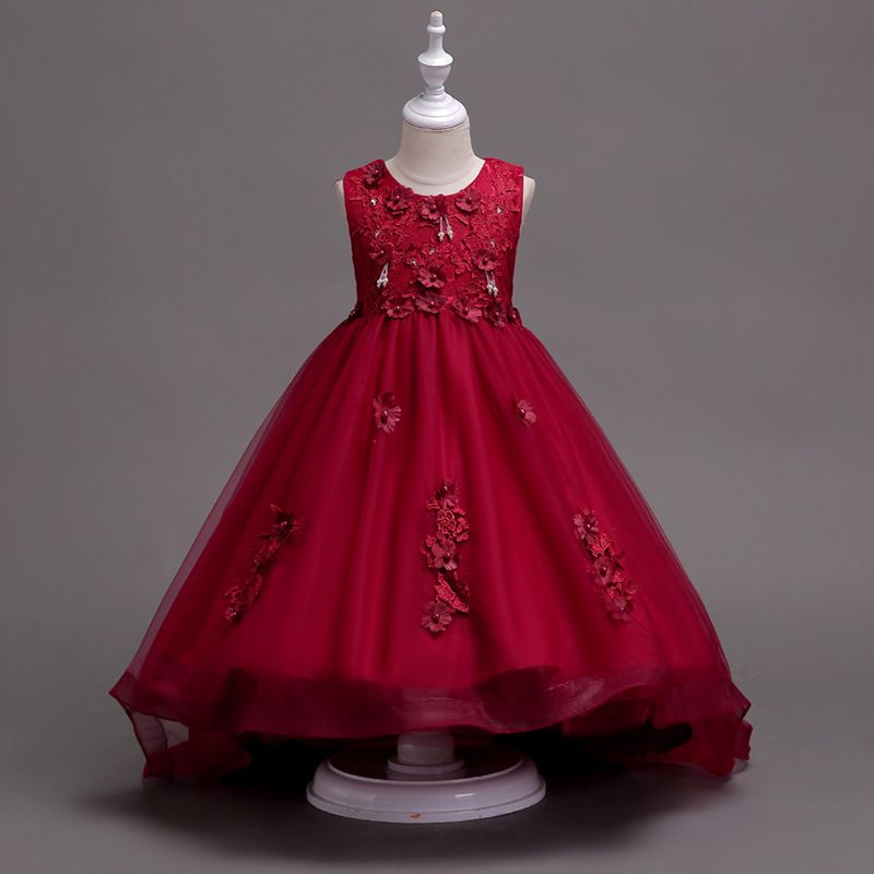 5 a 10 años Vestidos de flores de pera de encaje de verano para niñas, fiesta 5 a 10 años Vestidos de flores de pera de encaje de verano para niñas, fiesta