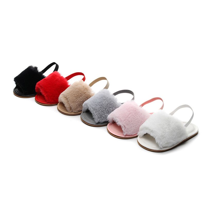 HONGTEYA Baby Girls Sandals Soft Soled Faux Fur Infant Toddler Summer Baby Moccasins Shoes Slippers