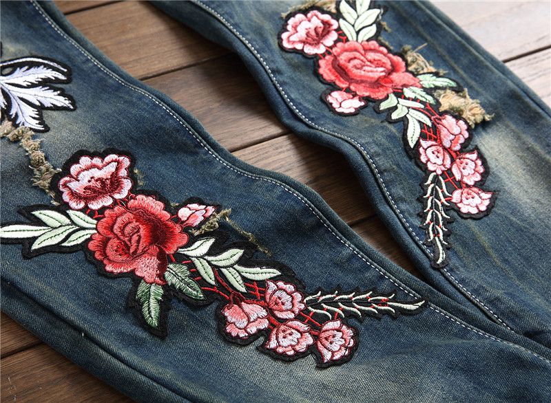 Mens rose embroidered discount jeans