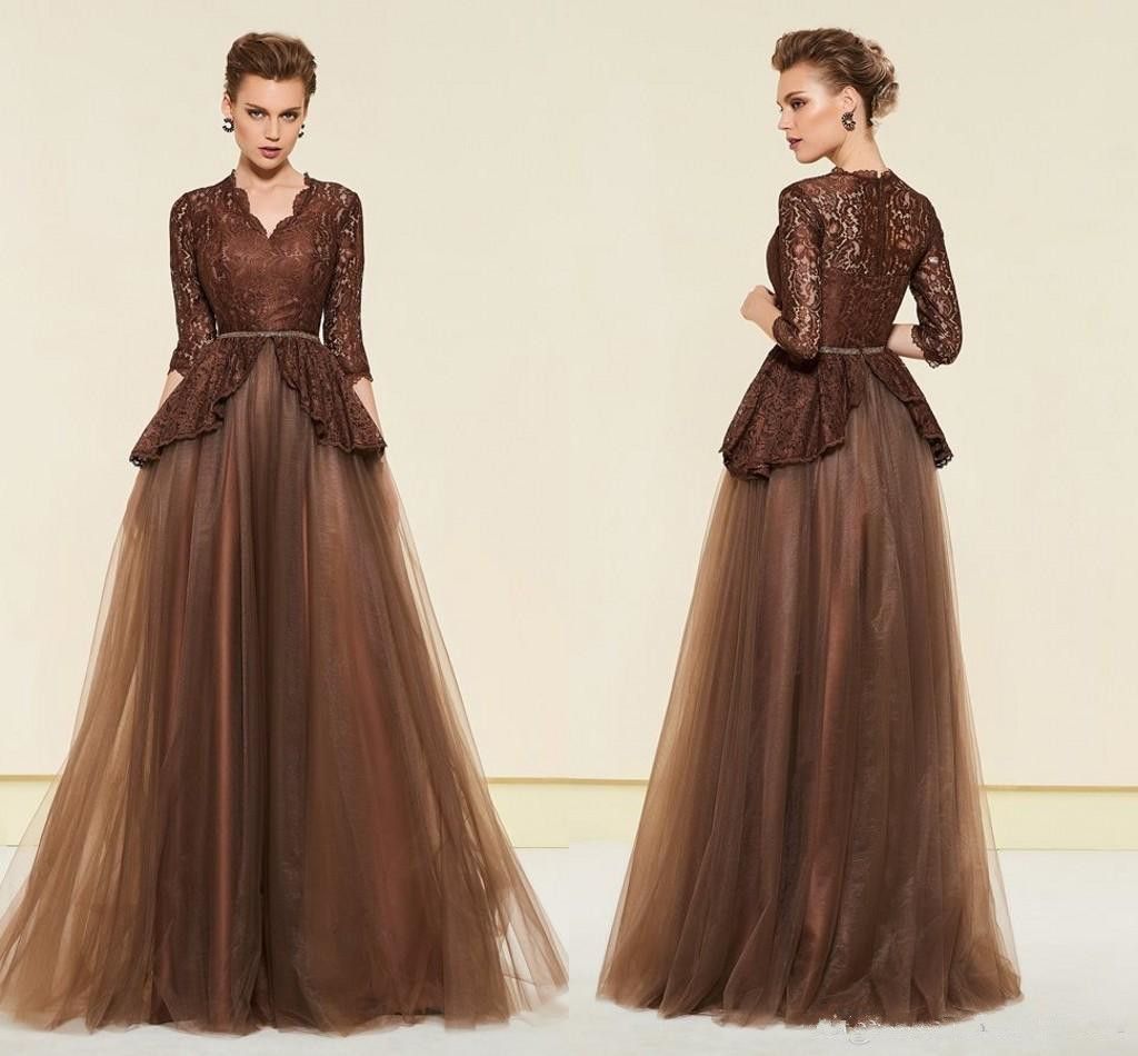 Acquistare Abiti Da Sera Eleganti In Pizzo Marrone 3/4 Maniche Lunghe Tulle  Abito La Madre Della Sposa Abito Arabo Saudita Da Promenade Economico |  Consegna Veloce E Qualità | DHgate Italy