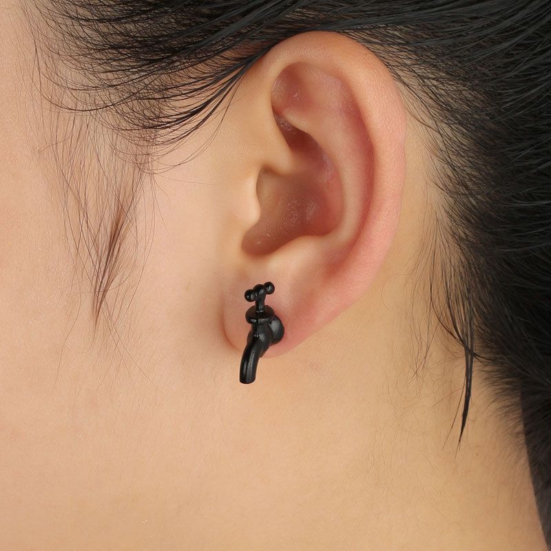 ExquisiteFaucet Earring Unique Funny Black Silver Color Enamel 3D Faucet Stud Earrings for Cool Women Men Jewelry Accessories Gifts Earring ExquisiteFaucet Earring Unique Funny Black Silver Color Enamel 3D Faucet Stud Earrings for Cool Women Men Jewelry Accessories Gifts Earring