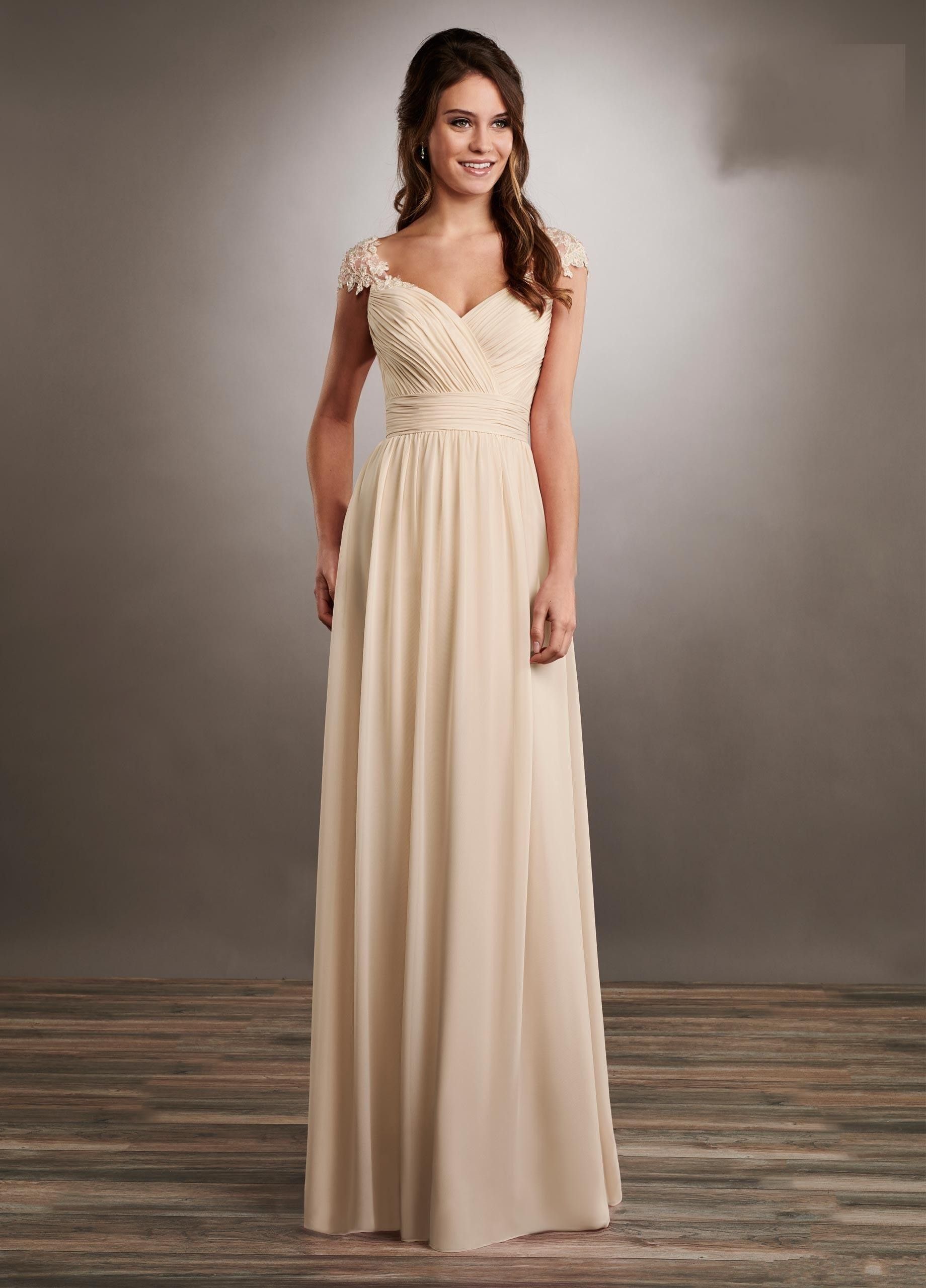 Compra Champagne Plisado Imperio Cintura Madre De Los Vestidos De Novia  2019 Apliques De Gasa Casquillo De La Manga Elegante Vestido De Noche  Formal De Las Mujeres Barato | Entrega Rápida Y