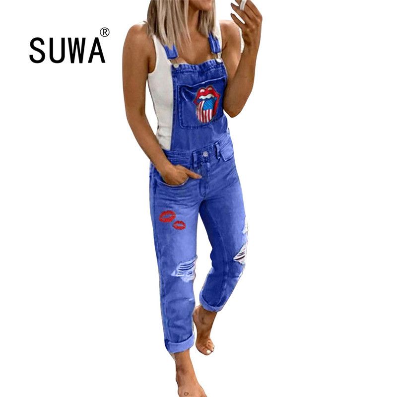 strappy denim jumpsuit