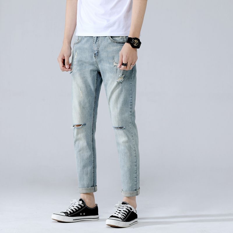 New Fashion Ripped Jeans Men Patchwork 