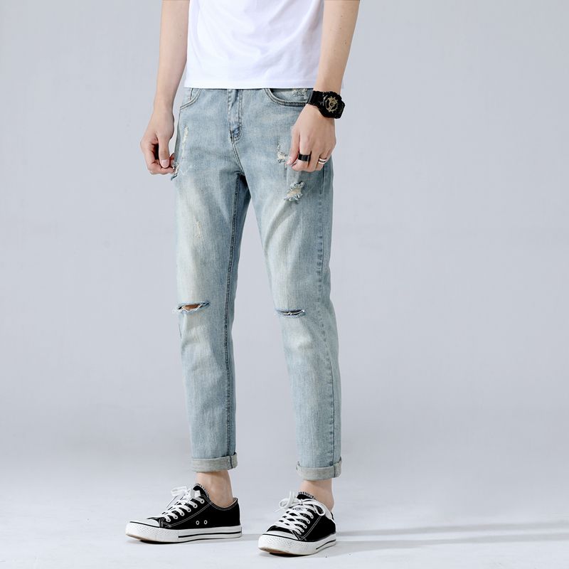 cropped ripped jeans men