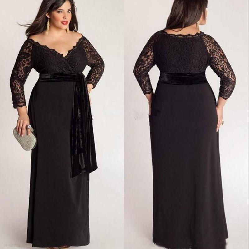 Black Plus Size Lace Mother Of The Bride Dresses 2019 Chiffon Evening