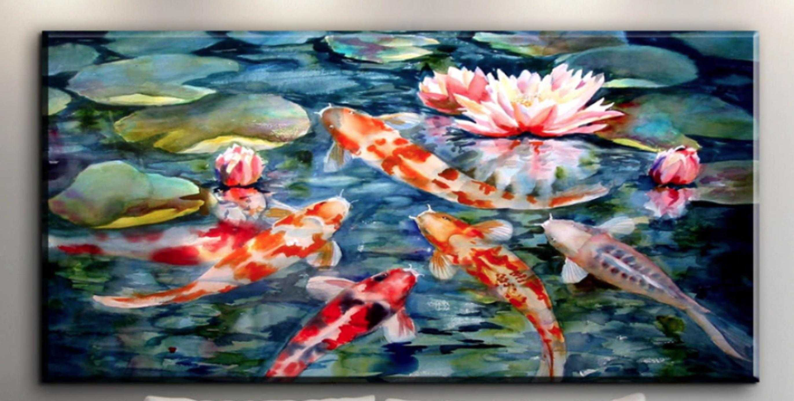 2019 Chinese Canvas Wall Art Koi Fish Lotus Painting Canvas Wall