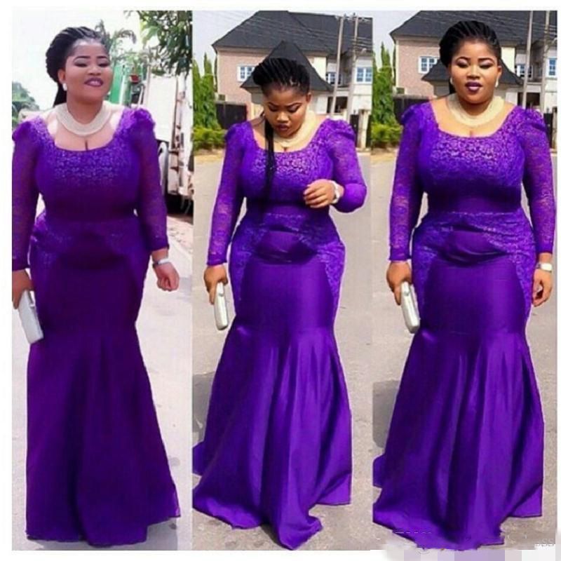 2018 Púrpura grandes Africano Estilo Vestidos formales de encaje Vestido de fiesta Sirena barata