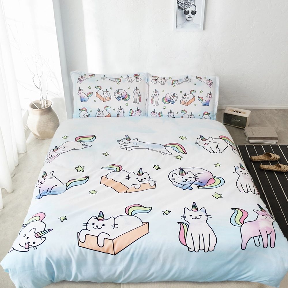 Girls Boys Star Duvet Set Cat Twin Bedding Sets With 2 Pillowshams