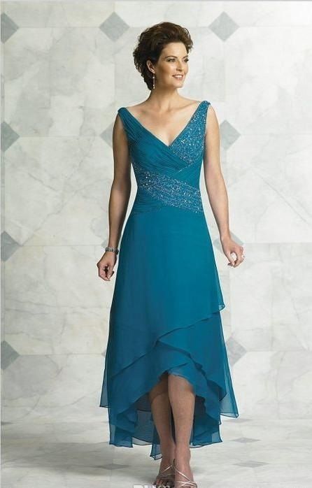 V Neck Chiffon Mother Of Bride Dresses 