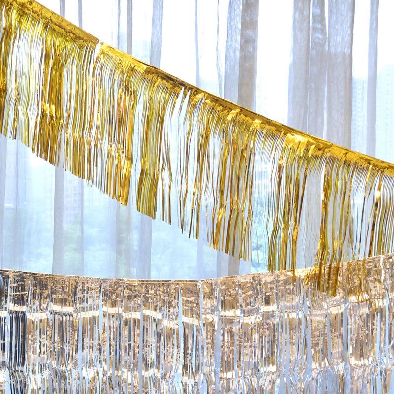 35 120cm Metallic Foil Fringe Shiny Gold Silver Curtains Wall