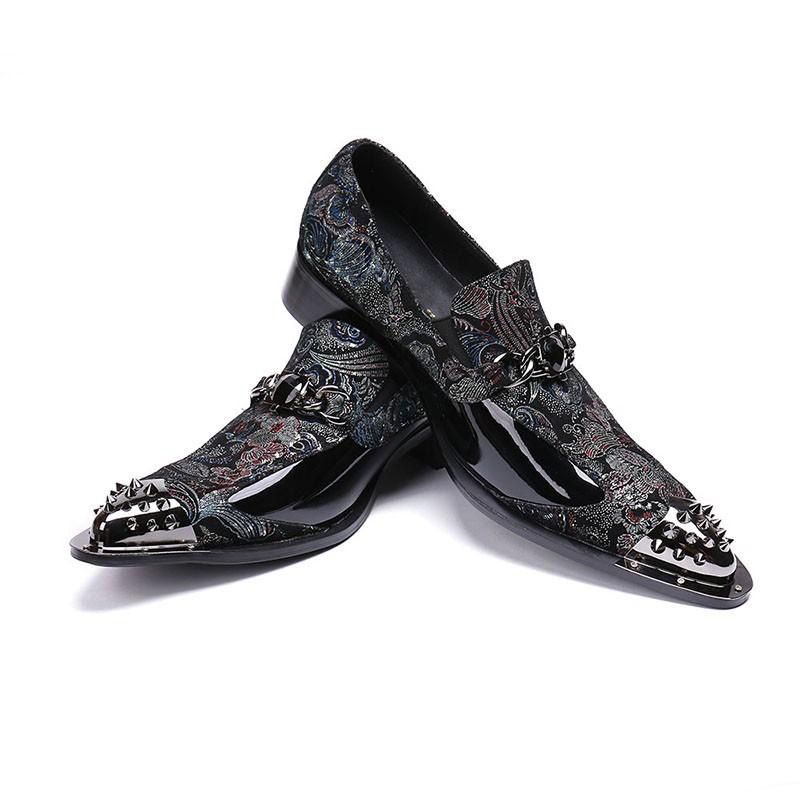 New pointed toe dress formal men's genuine leather business slip on metal shoes