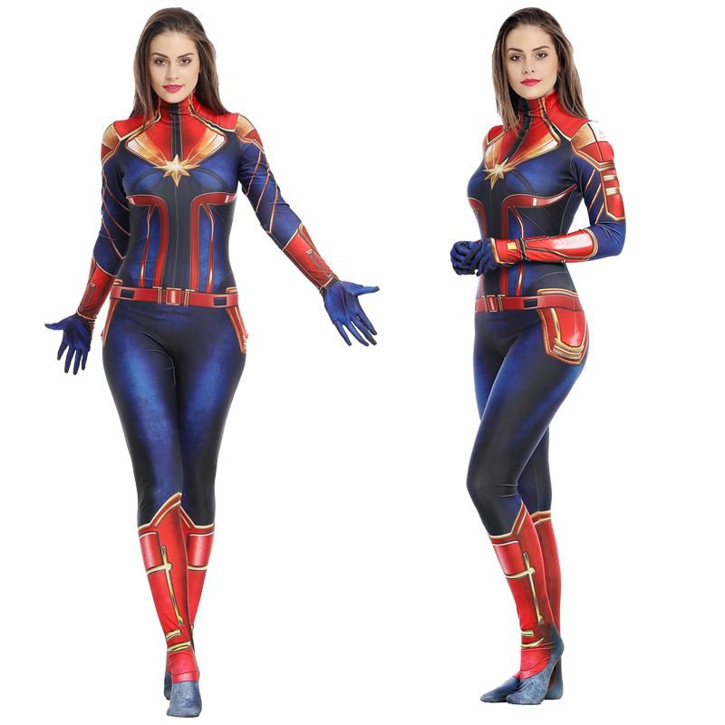 Captain Marvel Carol Danvers Cosplay Costume Tights Halloween Outfit Jumpsuits 