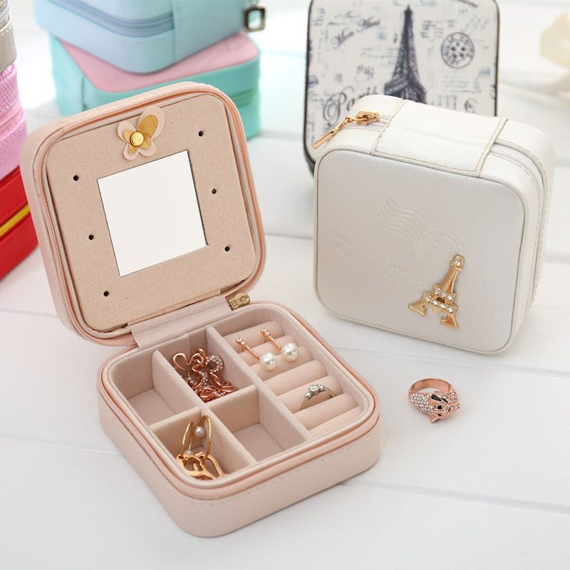 Portable Small Travel Jewelry Organizer Travel Jewelry Box PU Leather