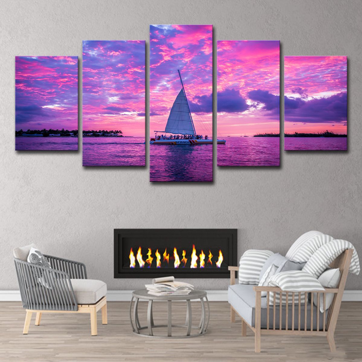 2020 Hd Printed Canvas Art Boats On Pink Ocean Painting Wall Pictures For Living Room From Print Art Canvas 13 12 Dhgate Com