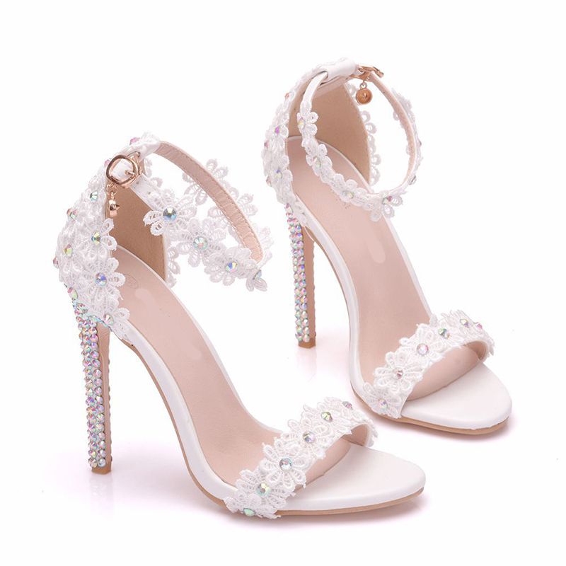 Sandálias De Verão Branco Lace Ankle Strap Wedding Sandal 11cm Heaves Salto  Alto Toe Salto Fino Feminino Party Dress Sapatos De Partyprom, $236,37 |  Pt.Dhgate.Com