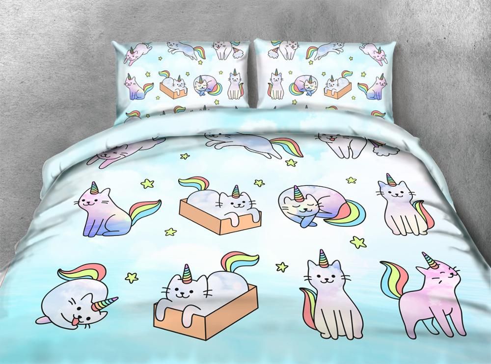 3d Cat Unicorn Print Bedding Twin Duvet Cover Sets For Kids