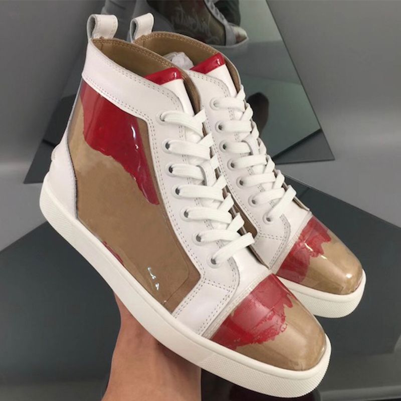 red bottom high top shoes