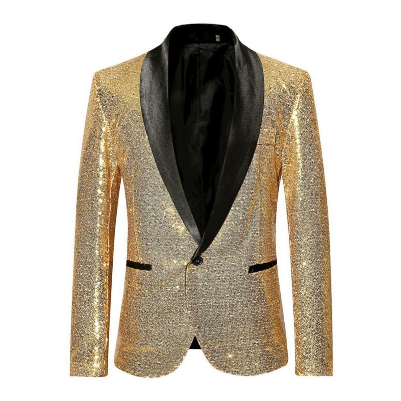 2021 Shiny Gold Sequin Bling Glitter Blazer Men 2019 New Shawl Collar ...