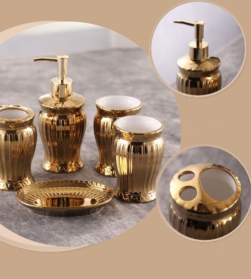 2020 Ceramic Bathroom Set Gold Luxury Toothbrush Holder Soap
