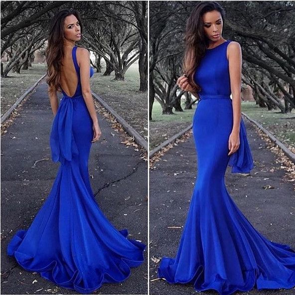 royal blue fishtail prom dress