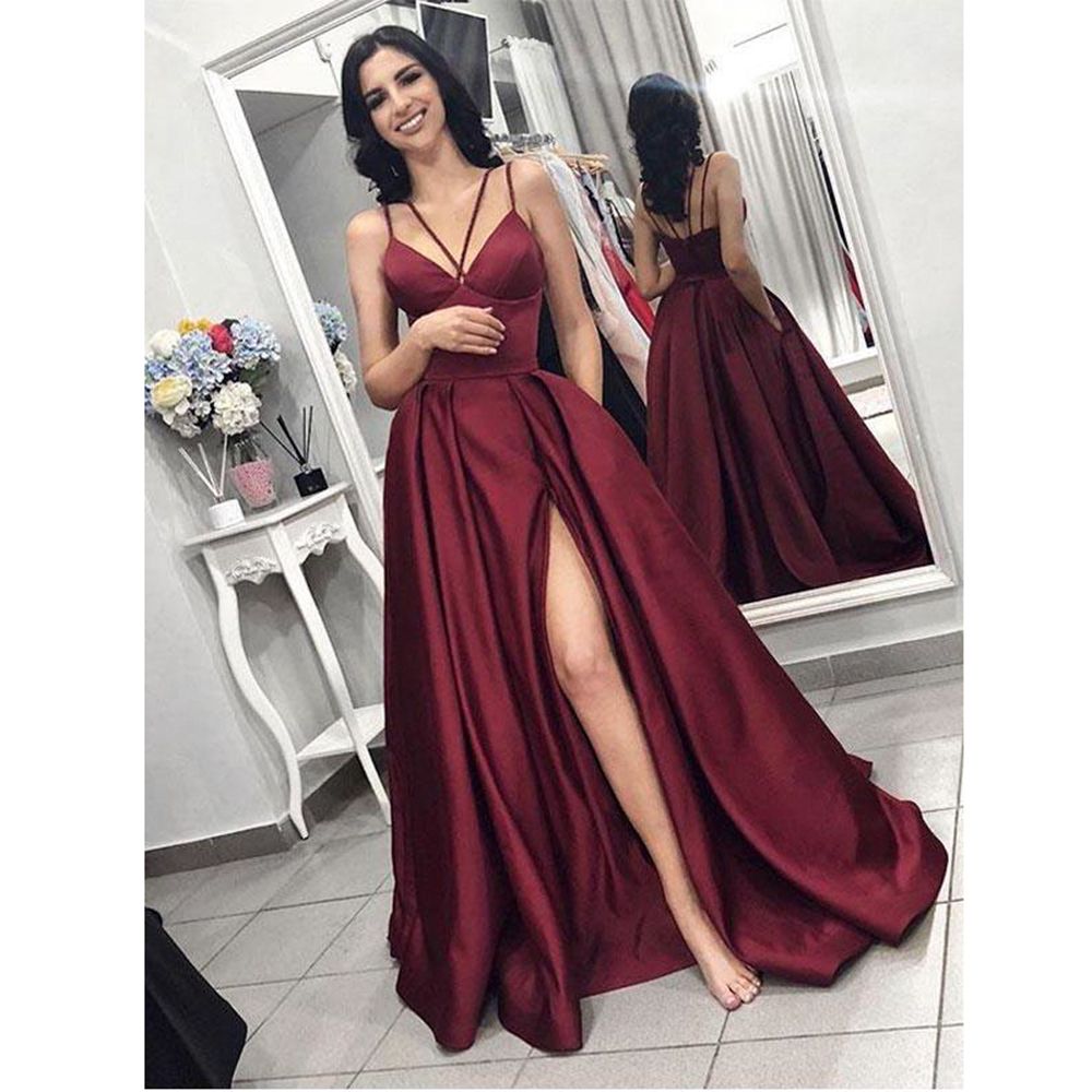 Acquistare Abiti Da Sera Bordeaux Abito Da Ballo Elegante Con Fessura 2021  Donne In Raso Satin Party Gown Abito Robe Soiree Vestido De Festa Economico  | Consegna Veloce E Qualità | It.Dhgate