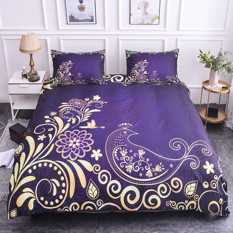 Boniu Bird Printed 3d Bedding Set Purple Duvet Cover Sets And