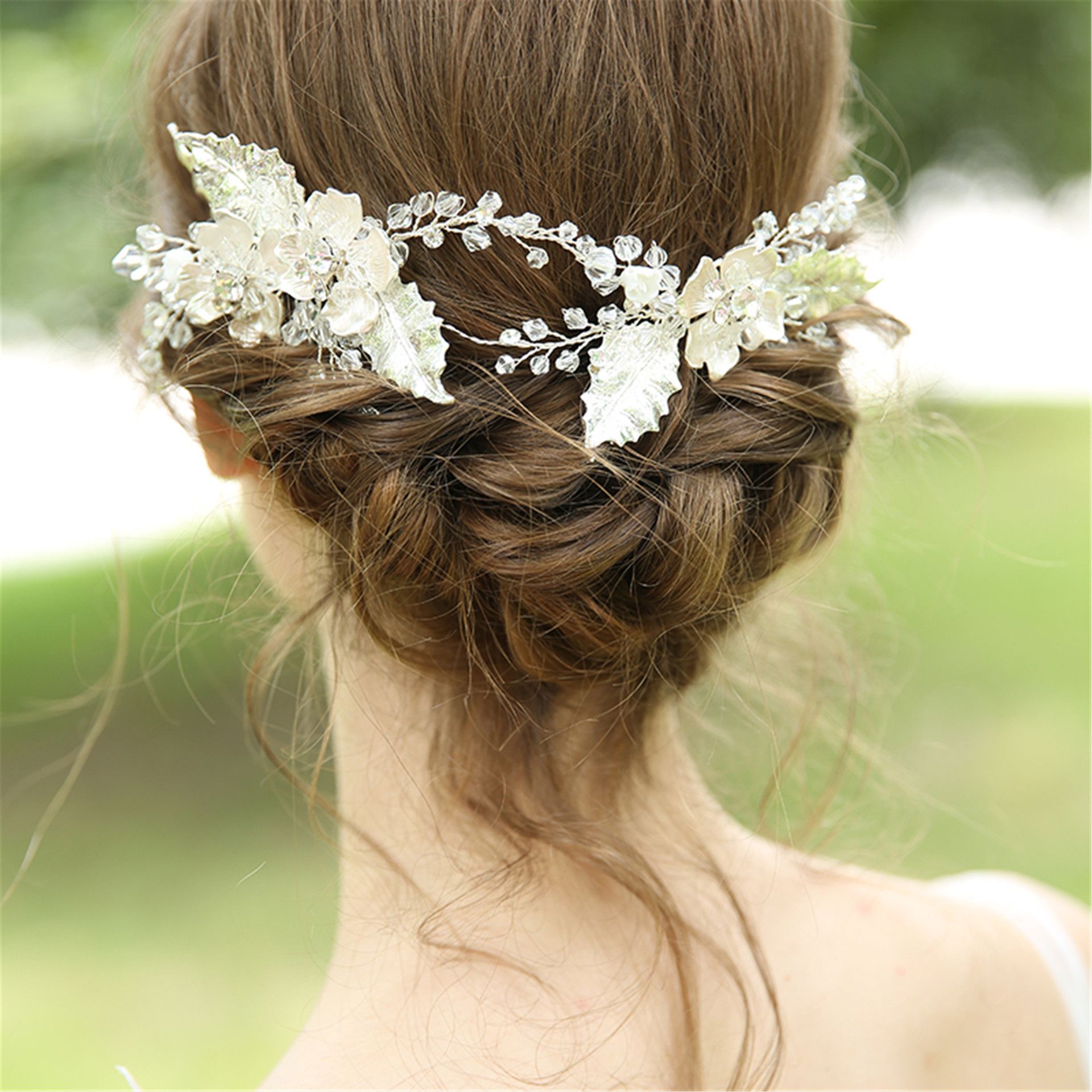 2019 Crystal Bridal Hair Comb Silver Leaf Crown Indian Headpiece