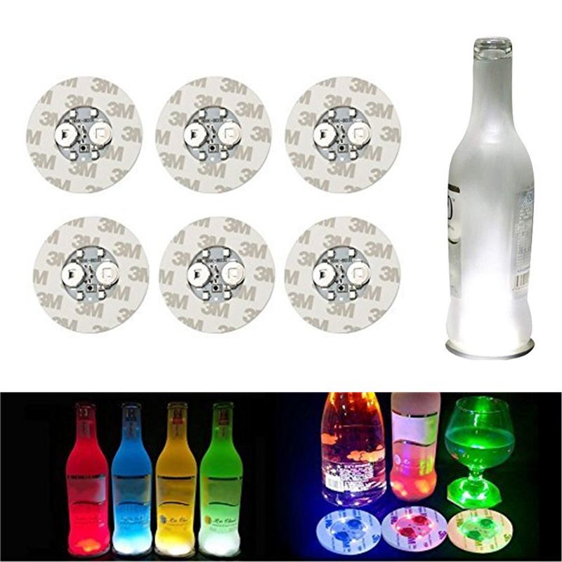 Best 6cm Glow LED Coasters Light 4 LEDs 3M Stickers Bottle Light