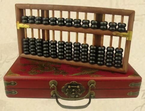 Chinese HAND dragon phoenix leather wood box with a abacus inside