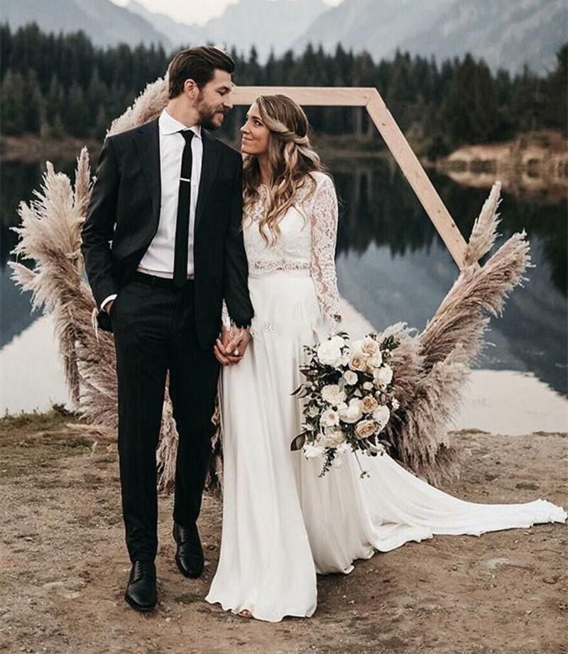 2019 Verano, dos piezas sencillas, vestidos de boda campo de la playa 2018 Manga