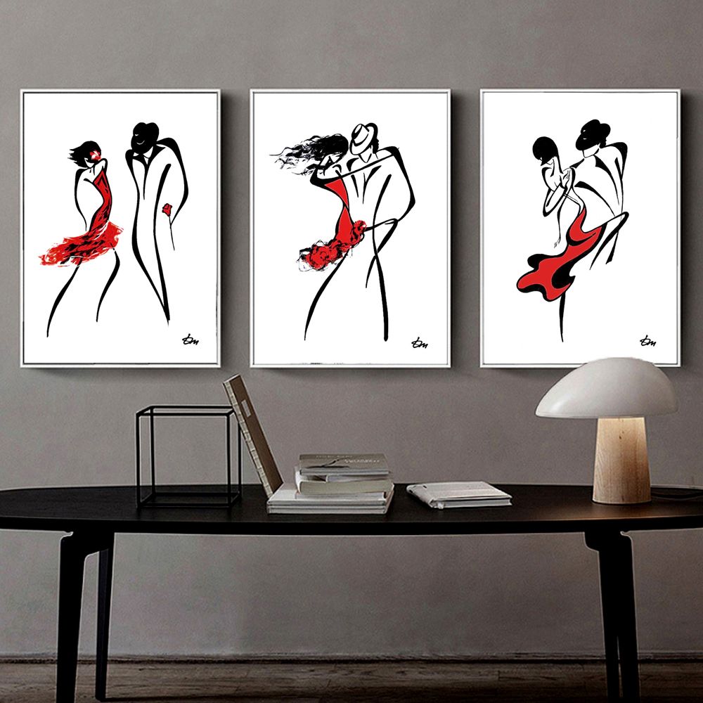 2020 Minimalist Abstract Line Drawing Dancing Couple Art Painting