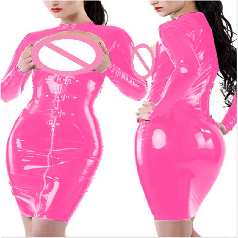 pink pvc mini dress