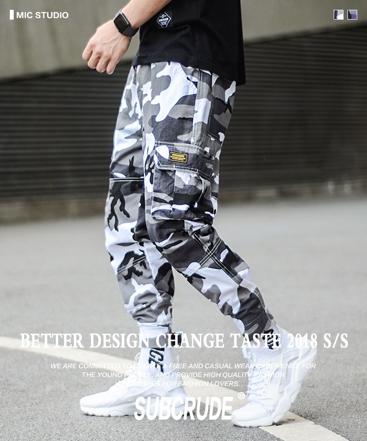 Camuflaje de moda estilo jogger pantalones vaqueros de hip hop pantalones de