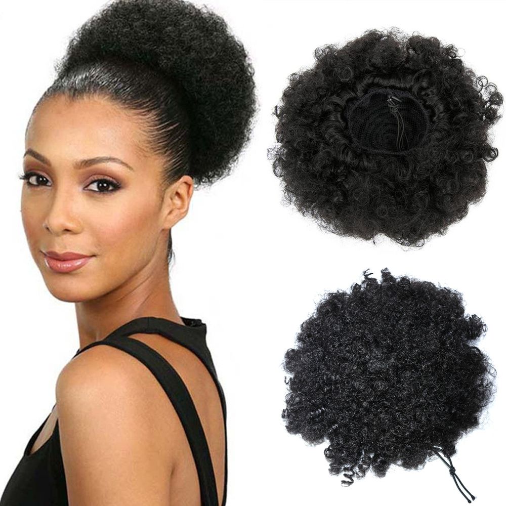 Hot Style Afro Short Curly Ponytail Bun Cheap Human Hair Virgin Hair Chignon Hairpiece Clip In For Black Women Cute Ponytails For Short Hair Short